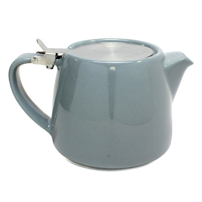 Grey ceramic teapot on a white background. 