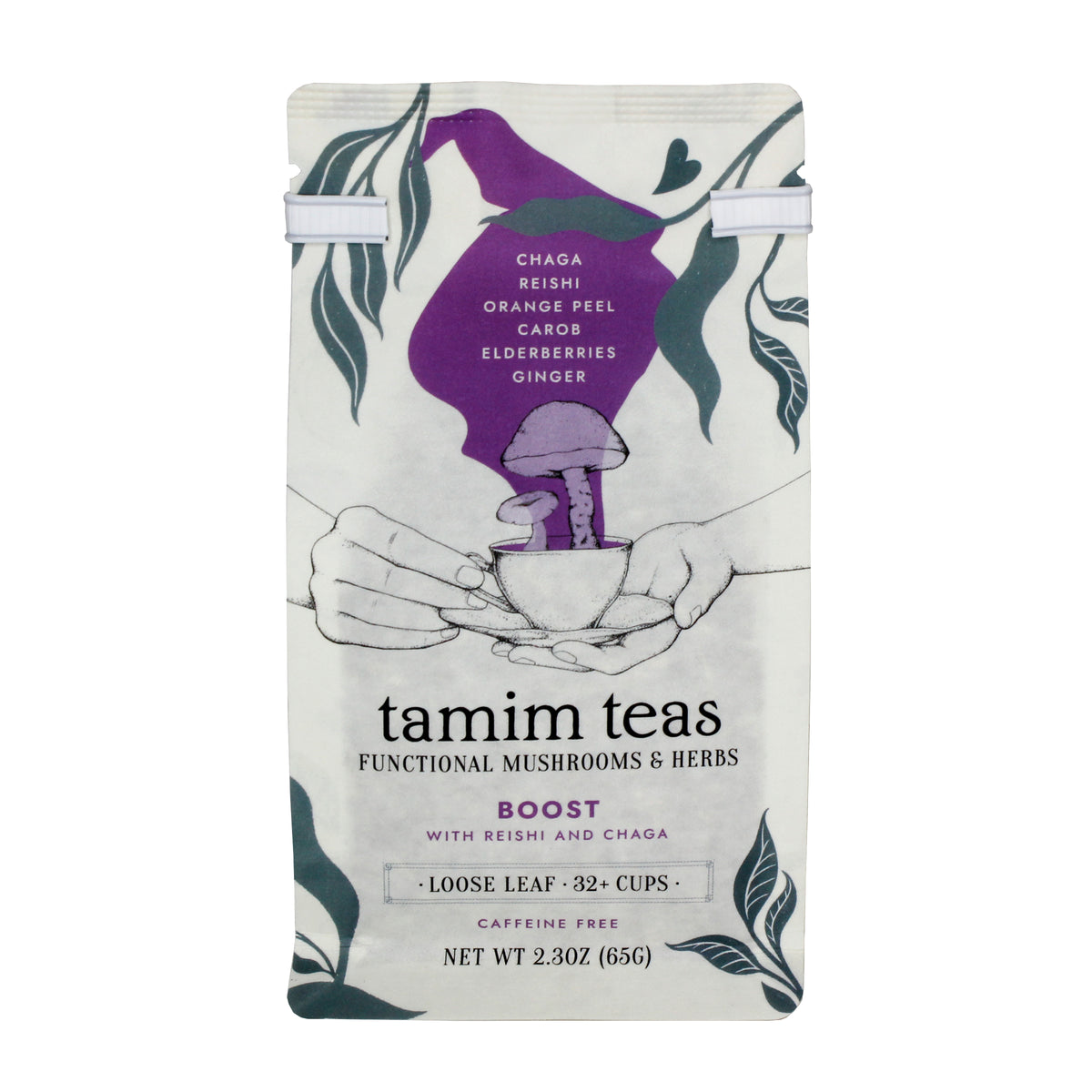 Boost - Tamim Teas - w Reishi & Chaga - retail pouch - front About This Blend: Bright, Tart Berry, Zingy