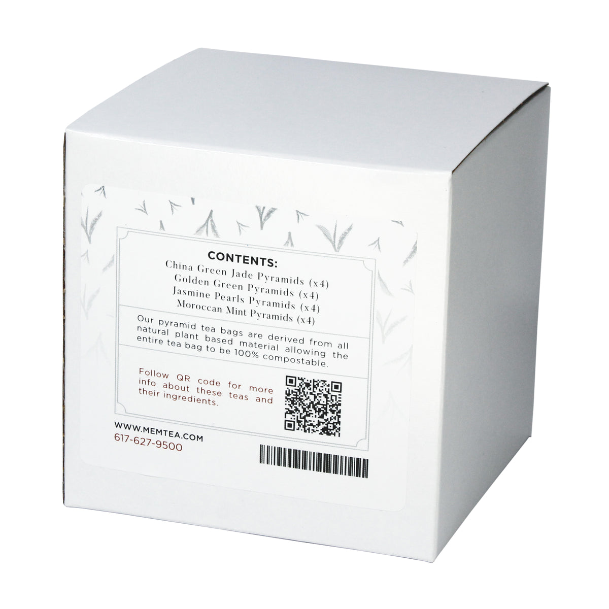 Green Tea Pyramid Tea Bag Sampler - Individually Wrapped - box back