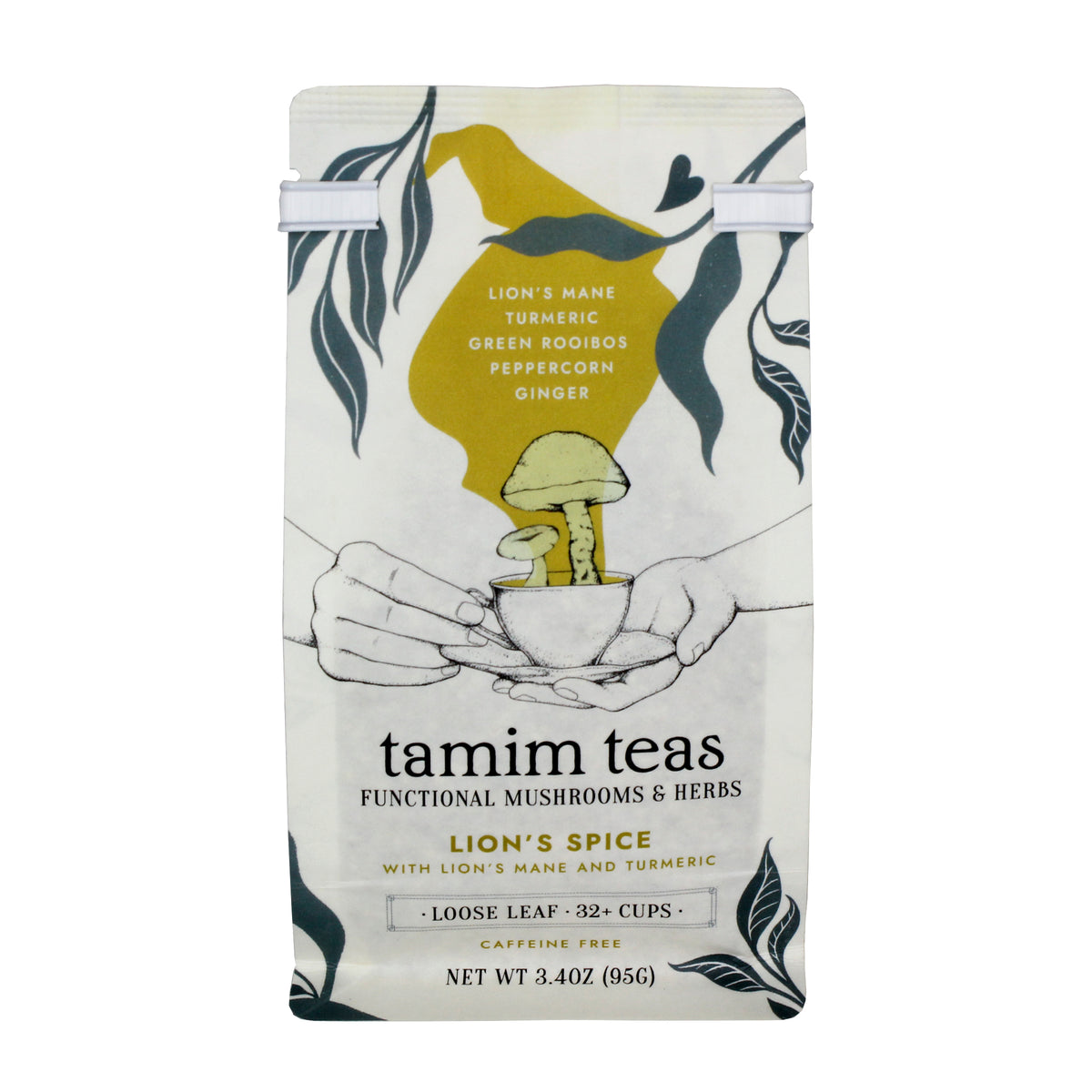 Lion's Spice - Tamim Teas - w Lion's Mane & Turmeric - retail pouch -  front About This Blend: Robust, Spicy, Earthy